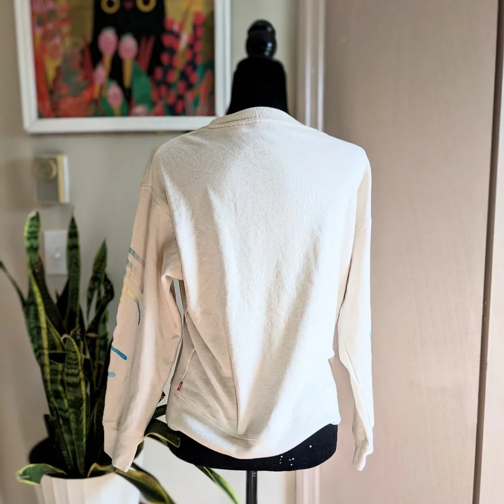 Levi's Cream and Multicolor Long Sleeve Crewneck Women's Size Small - Picture 7 of 8